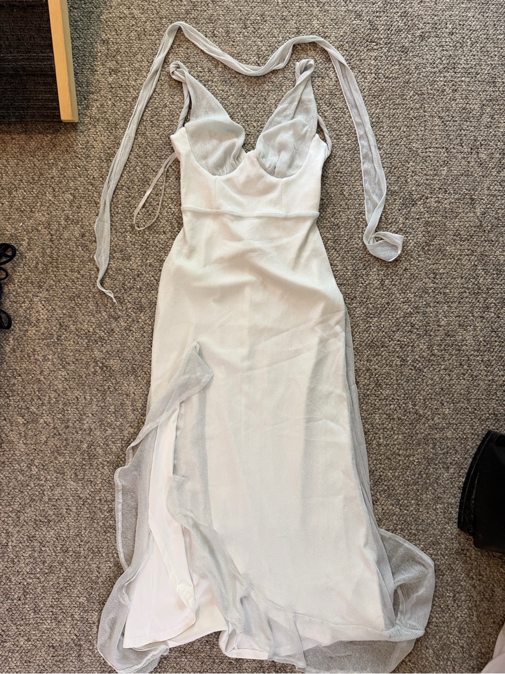 Selfie Leslie White Halter Slip Dress with Sheer Overlay